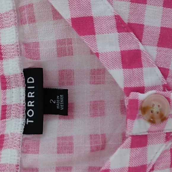 Torrid 2X Gingham Fit & Flare Rayon Slub Button Up 3/4 Sleeve Top - Picture 3 of 9